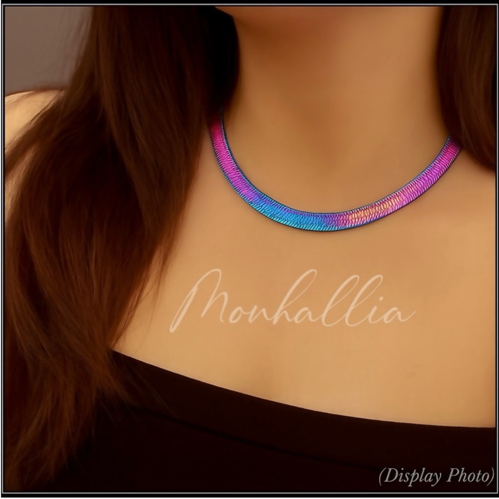 New 5MM Rainbow Iridescent Titanium Wide Omega Chain Snake Herringbone Necklace